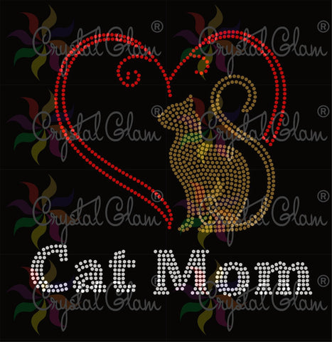 CAT MOM HEART Rhinestone Download File