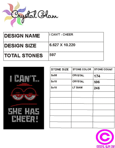 I CAN'T SHE HAS CHEER Rhinestone Download File