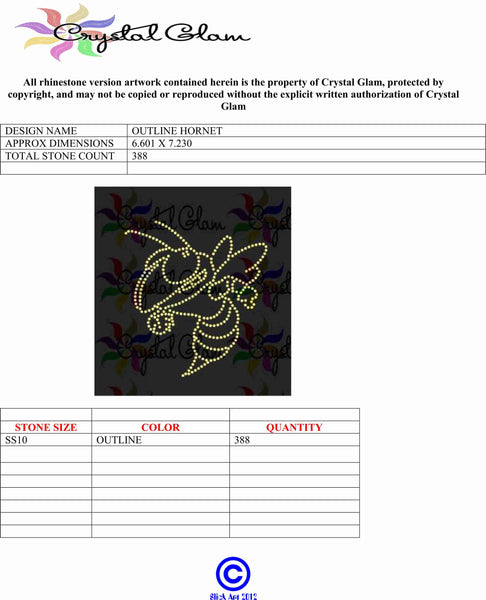 OUTLINE HORNET Mascot Rhinestone Download File