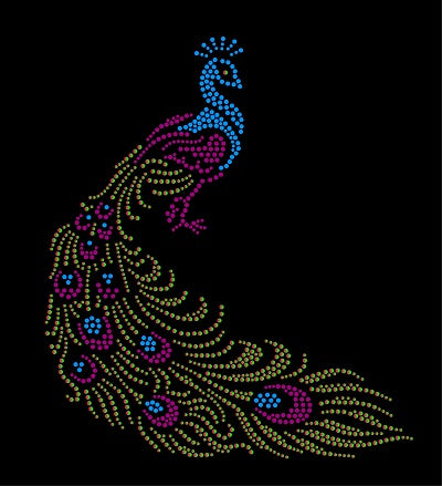 MULTI-COLOR PEACOCK Rhinestone Transfer