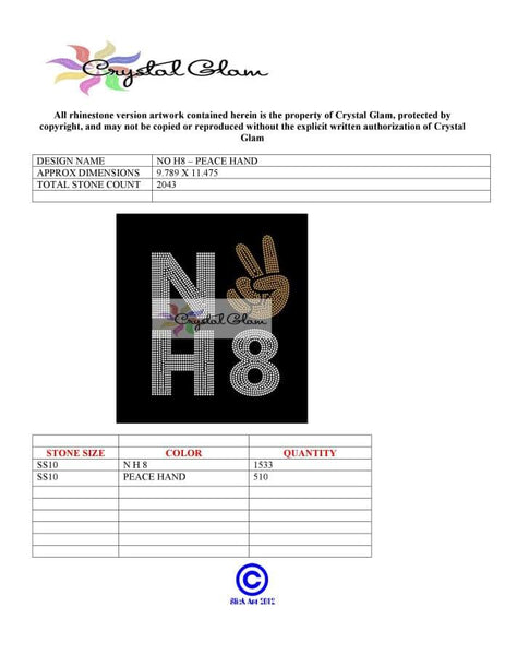 NO H8 Peace Hand Rhinestone Download File